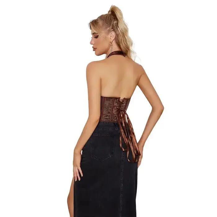 Corset Sexy avec sangle, Bustier grande taille pour femmes, broderie de fleurs, surbuste, torse court, Lingerie Vintage à la mode