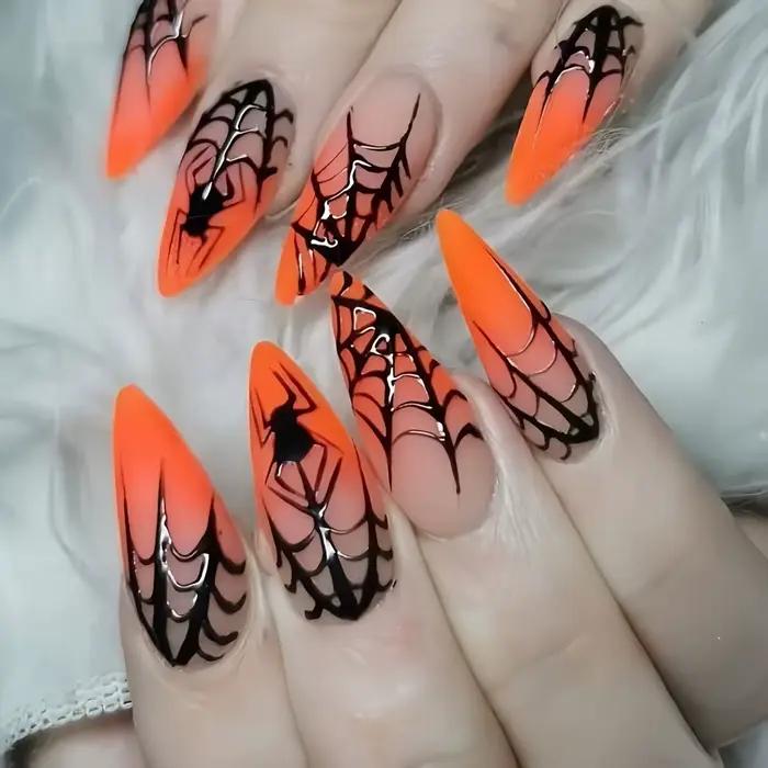 24 kusov strieborné pavúčie vzory ťažké kovové halloweenske nechty