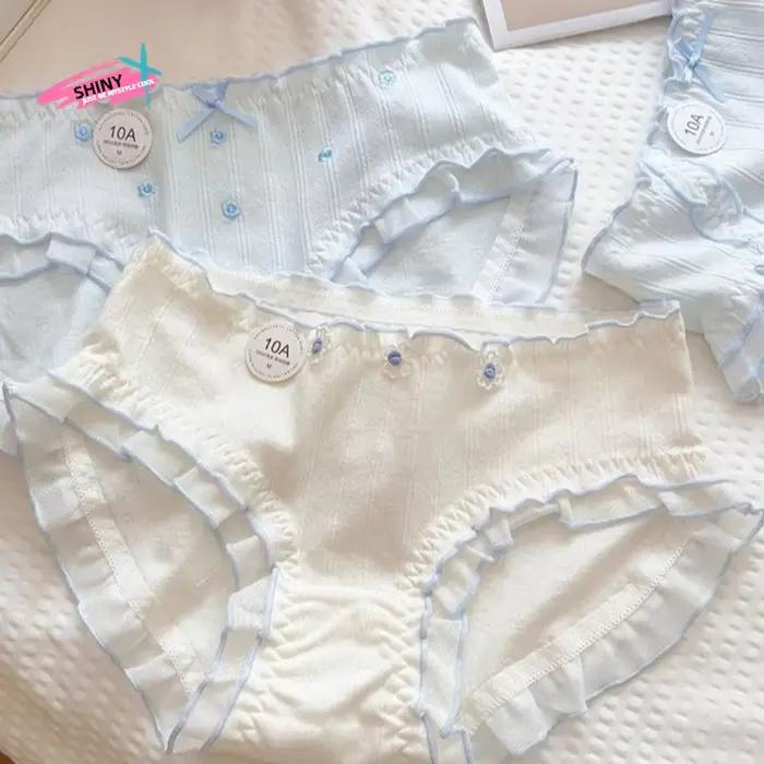 Culottes en coton à motif floral style français, taille mi-haute, confortables, pour femmes, avec volants, motif fleur douce, printemps-été