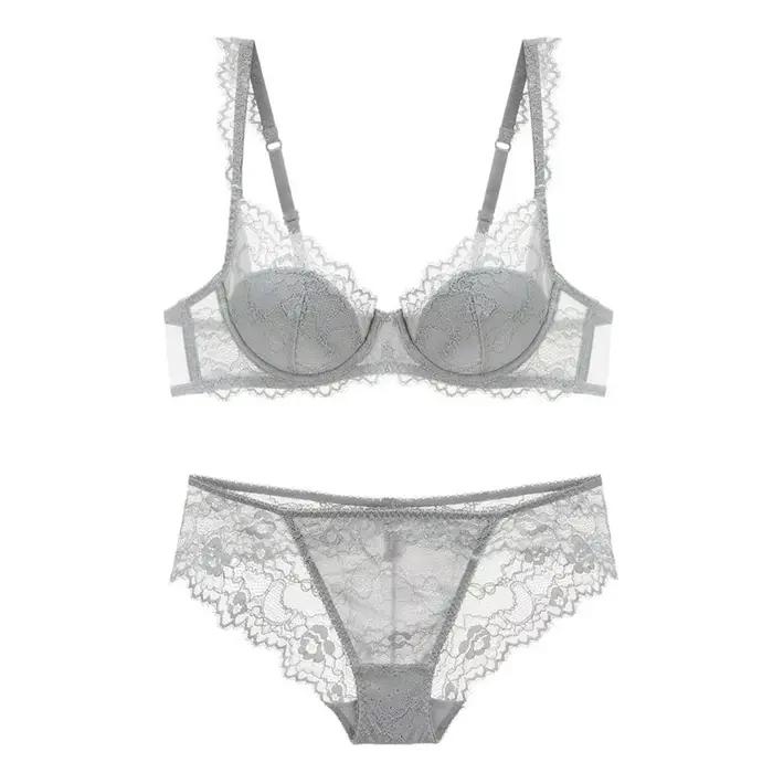 Soutien-gorge et culotte en dentelle, sexy, décolleté en v, coupe en coton, transparent, push up, sous-vêtements confortables, ensembles de brassières, nouvelle collection 2019
