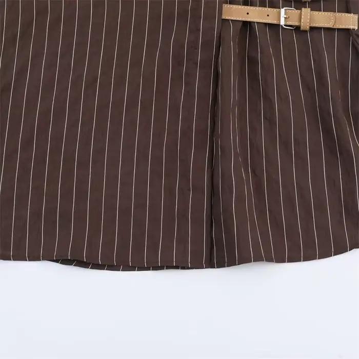 Chemise féminine décontractée avec col rabattu et motif rayé pour femmes, polyester, taille large, printemps et automne