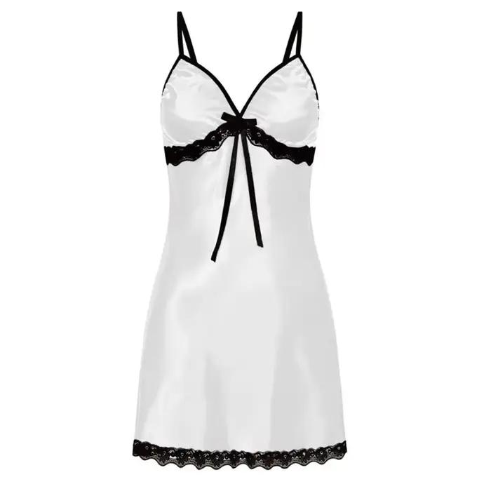 Dentelle soie Satin vêtements de nuit femmes Sexy Lingerie robe de nuit sans manches bretelles Mini robe avec culotte nuisettes chemise de nuit