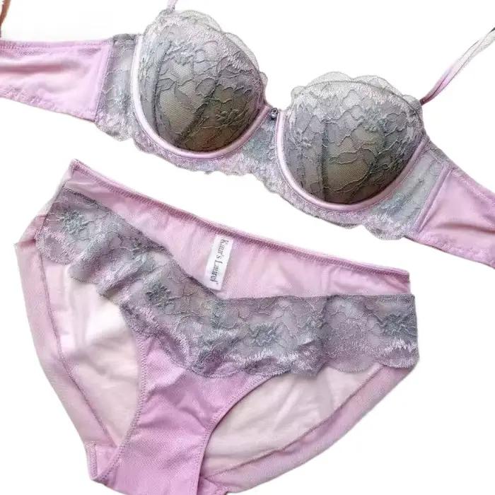 Nouvel ensemble soutien-gorge et culotte en dentelle violette léger pour femme, effet minimisant, design push-up avec armatures souples et maintien anti-affaissement