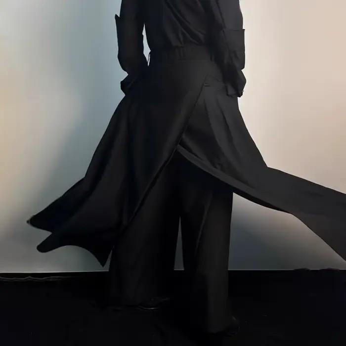 Jupe-culotte gothique superposée Y2K Double couche, jupe-culotte foncée plissée, jambes larges, Design de Niche, pantalons décontractés, jupe unisexe, vêtements pour hommes