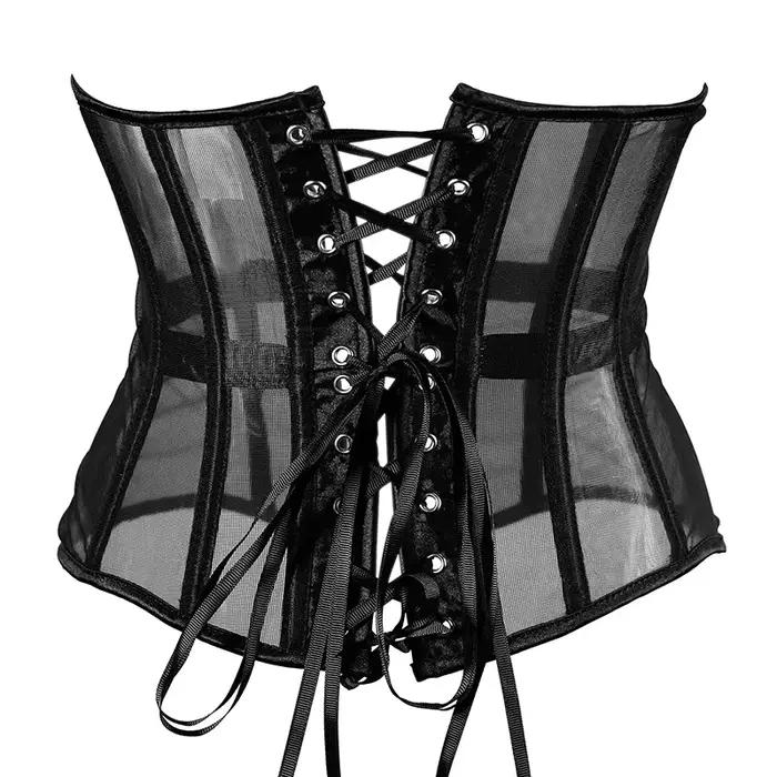 Corset amincissant pour femme avec 16 baleines en acier, en maille transparente, à lacets, rouge, noir, beige, du XXS au 5XL