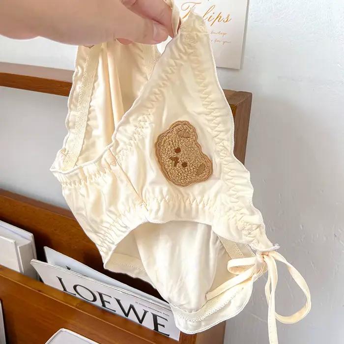 Injpanties de lait brodés d'ours de dessin animé pour femmes, slips à nœud princesse Lolita, sous-vêtements grande taille, lingerie mignonne Sweety