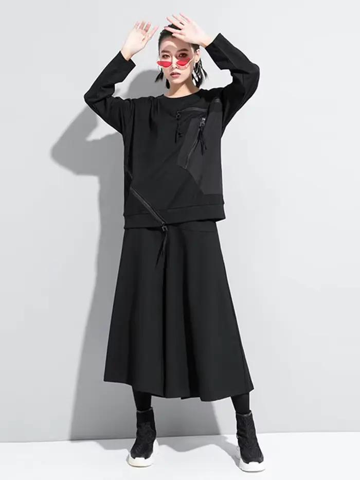 Amax luluE Európsky dizajnér čierne tričko pre ženy voľný punk štýl neformálne vintage luxusné streetwear