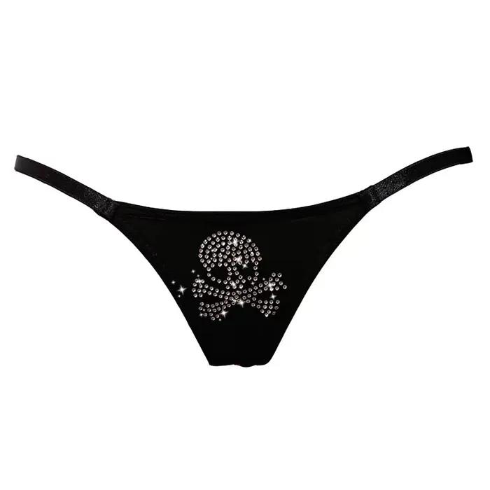 Gothique Punk foncé doux Cool Flash crâne Sexy string taille basse slips Tanga confort respirabilité à volants femmes t-back culotte