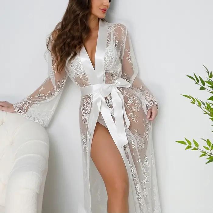 Lingerie sexy de luxe pour femmes de style européen et américain, ensemble de robe de nuit en dentelle ajourée séduisante, vêtements de nuit confortables et élégants