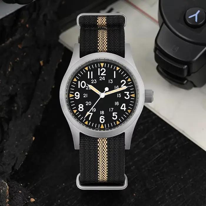 Militado ML05 38mm vojenské hodinky mis5 2035 pohyb klenutý zafírový kryštál C3 zelené svetlo 10Bar vodeodolné
