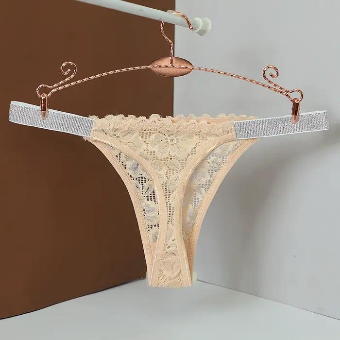 Dámske tangá strednej veľkosti Sexy jednofarebná čipka broskyňová
