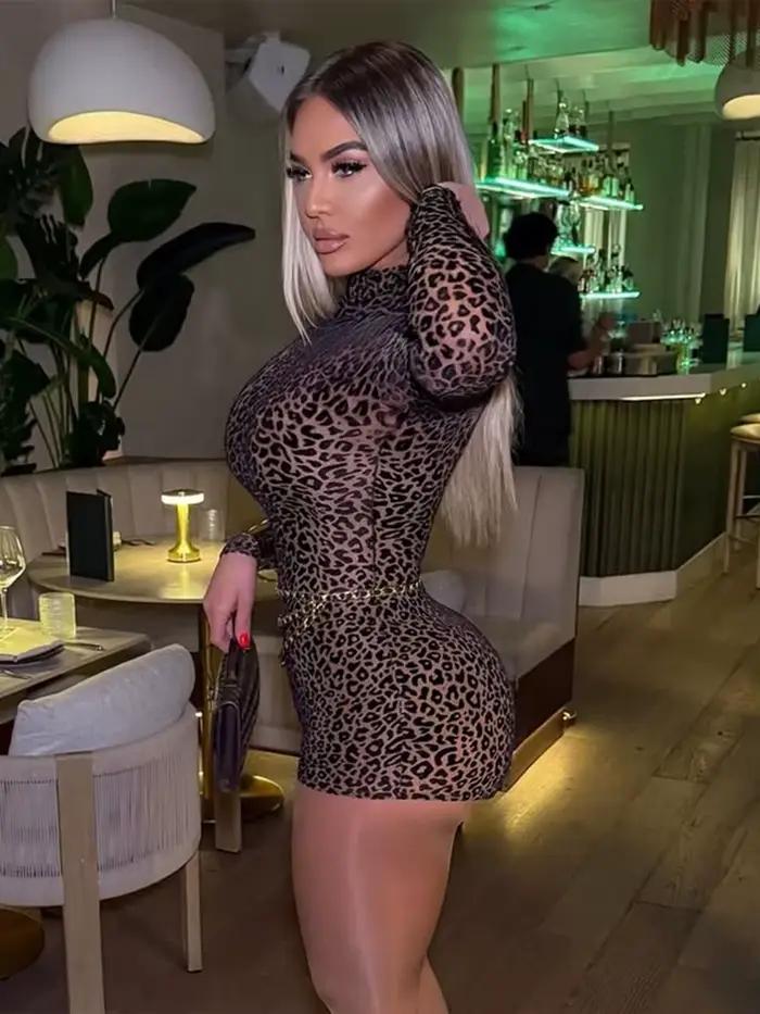 Sisterlinda jar oslobodenie Junior móda Sexy high street kombinézy K25Q73871 dievča leopard priliehavé body s vysokým golierom