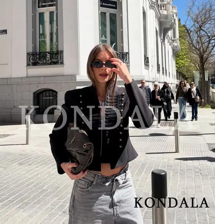 KONDALA Štíhla vintage bunda pre ženy 2026 Nové jarné trendy Elegantné napoleonské bundy pre dámy Mestský šik s vypchatými ramenami