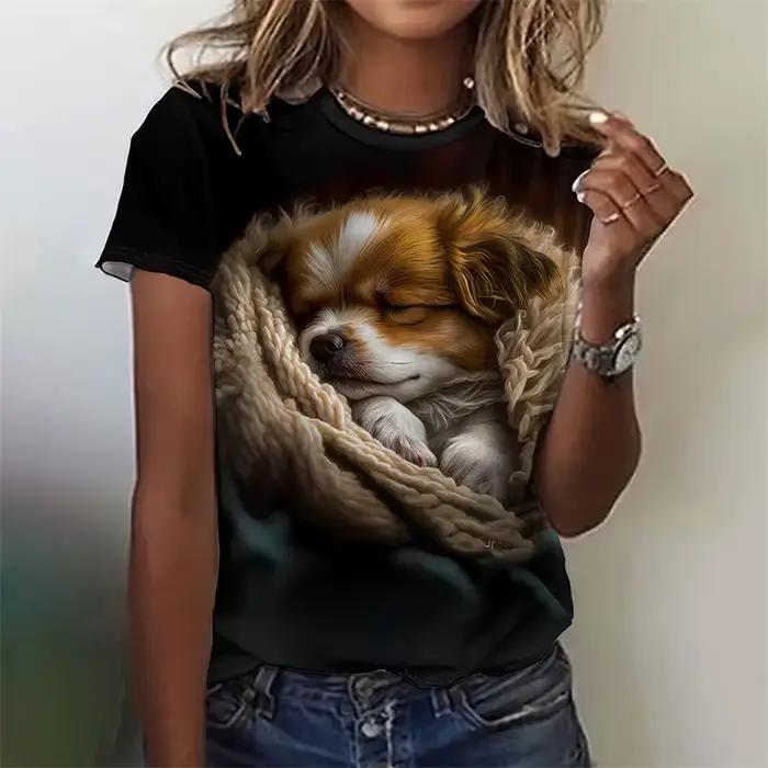 3D potlačené tričko Kawaii mačka pes pre ženy