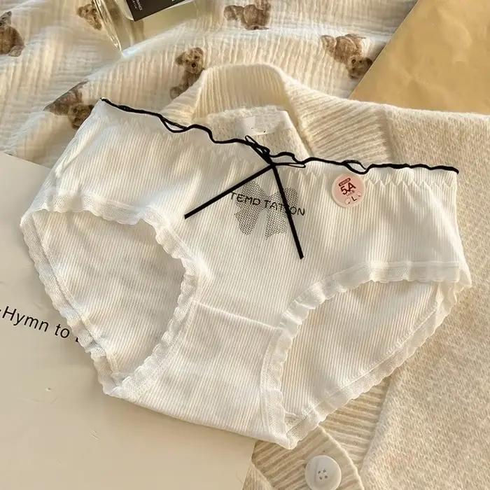 Culottes taille moyenne pour femme en coton doux, à volants, à rayures, à pois et à nœuds