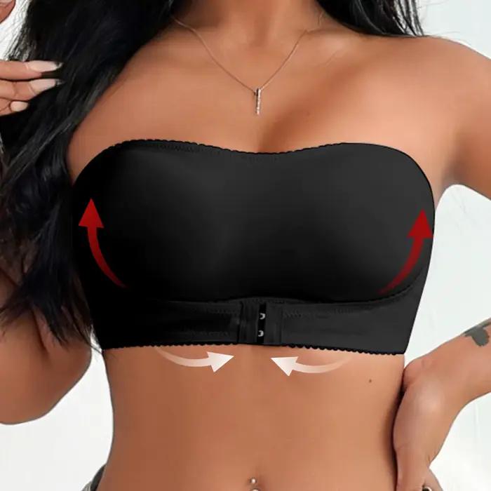 Soutien-gorge noir à boutons sur le devant, sans anneau en acier, soutien-gorge sexy sans bretelles, soutien-gorge sans bretelles pour femmes, coussinet amovible MR2710