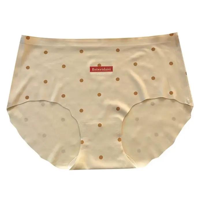 Culottes de lingerie en soie glacée, taille mi-haute, douces pour la peau, à pois, sans couture, pour femme et jeune fille