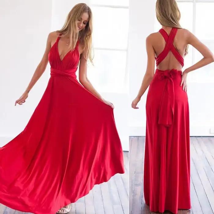Sexy viacúčelová bohémska maxi šaty na prebaľovanie Červené obväzové
