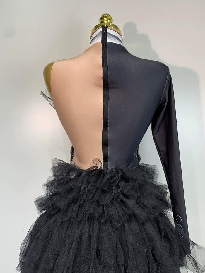 2025 nouveau body noir Perspective femmes Sexy chanteur danse scène Performance Costume soirée anniversaire Photo Shoot tenue