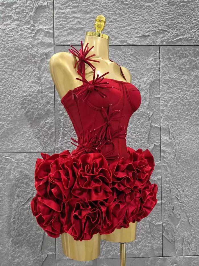 Elegantný štíhly luxusný narodeninový červený čierny obväzový outfit pre ženy Sexy lodičkové šaty na ples celebrít Klub dvojdielny set