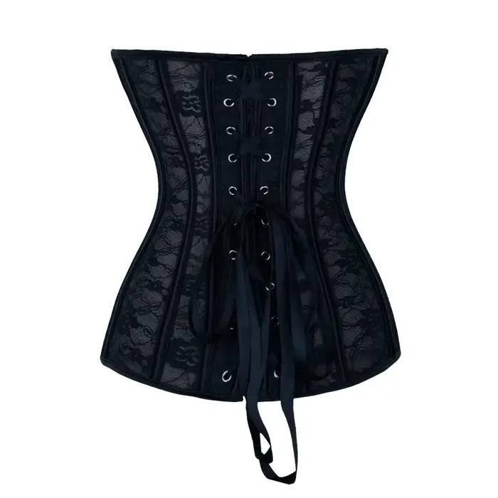 Corset désossé en acier pour femmes, avec boutons sur le devant et laçage au dos, haut sans bretelles en dentelle et maille, Sexy, gothique, mode Club Wear