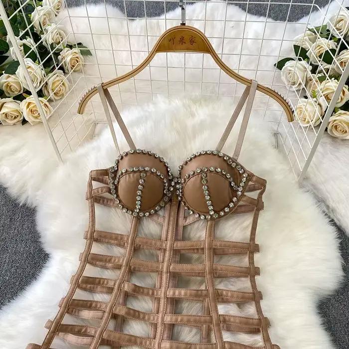 Robes de Lingerie érotique pour femmes, inspirées du styliste, Slim, sexualité, coquin, ajouré, diamants, Mini robes Sexy