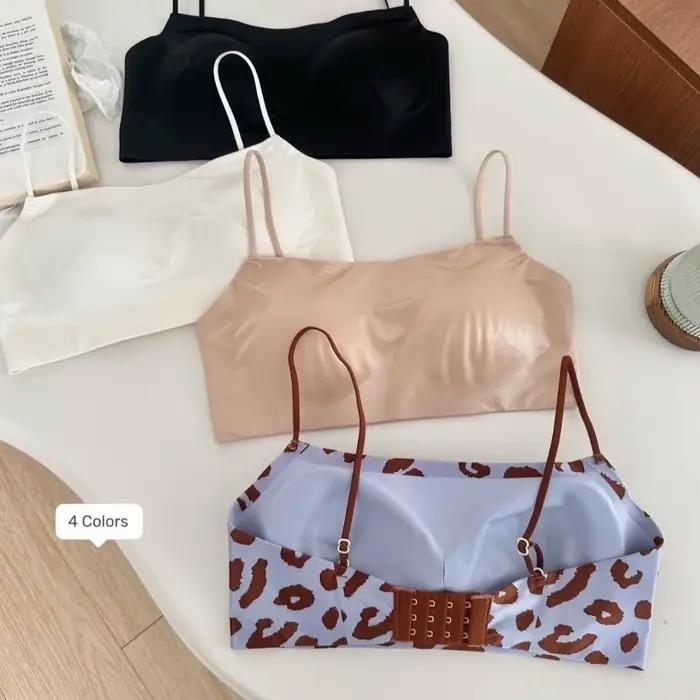 Soutien-gorge sans fil en satin à fines bretelles, imprimé léopard, col bateau, pour femme, antichoc, anti-affaissement, sans couture, sport