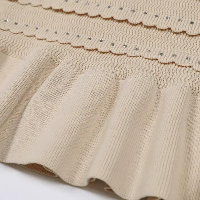 Súprava cardigan + tielko + polosukňa z čipkovaného úpletu s kamienkami