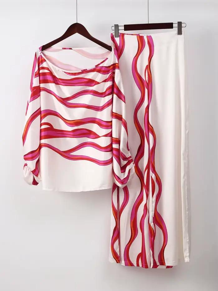Pyjama Imprimé en Satin pour Femme, Ensemble de 2 Pièces, Vêtements de Maison, à la Mode, Amissié, avec Pantalon Long, 2024