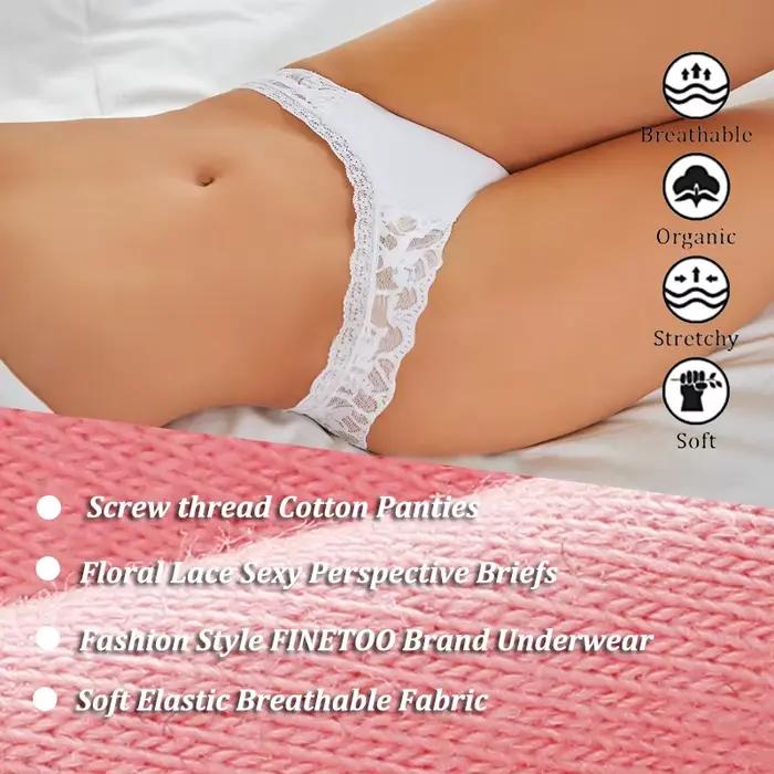 4 pièces/ensemble Sexy dentelle florale culottes femmes respirant slips Perspective taille basse Sexy Lingerie femme doux couleur unie sous-vêtements