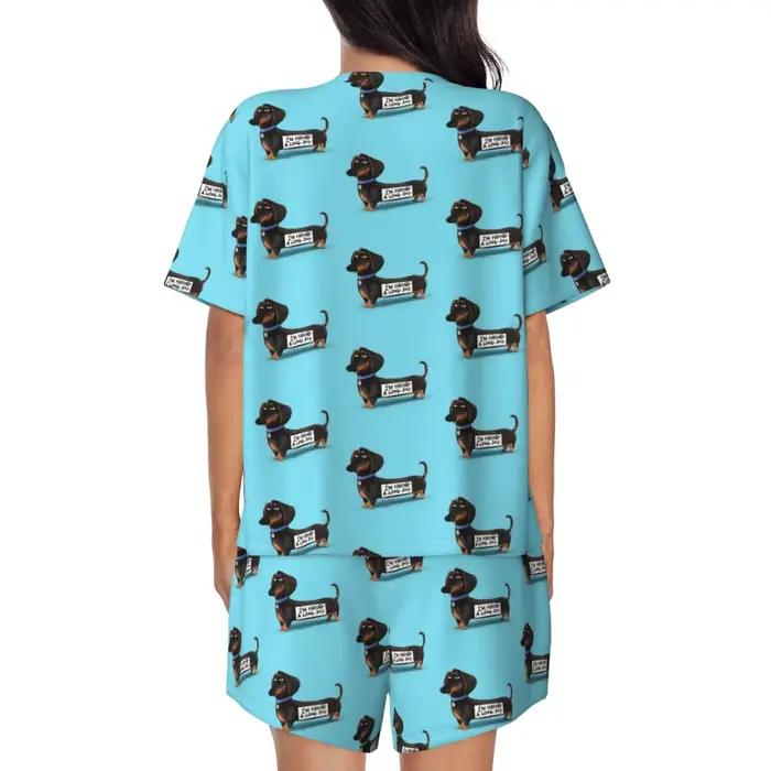 Ensemble pyjama teckel personnalisé pour femmes, 2 pièces, imprimé saucisse, blaireau, Wiener, chien, manches courtes, vêtements de nuit, vêtements de détente