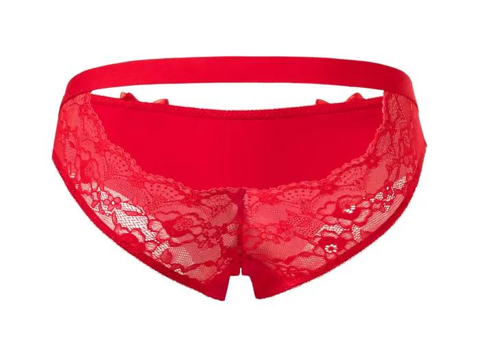 Rene Rofe-Culotte en dentelle sans entrejambe pour femme, sous-vêtement sexy avec nœud, entrejambe séparé