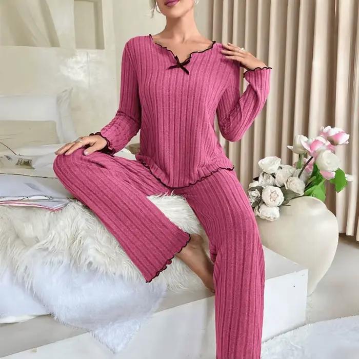 Ensemble de pyjama à manches longues et pantalon long pour femme, vêtements de nuit décontractés, vêtements d'intérieur, vêtements de détente, 2 pièces, automne et hiver