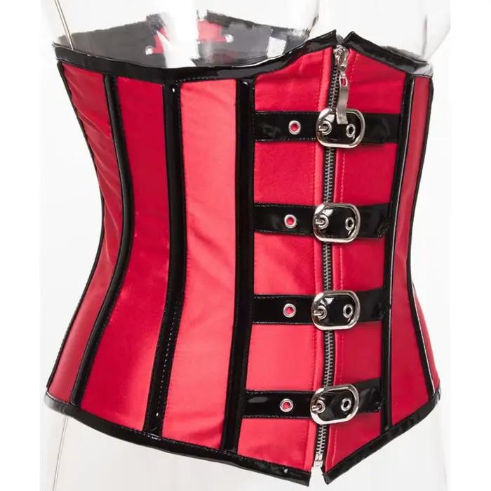 Ceinture rouge avec fermeture éclair pour femme, Corset désossé, Steampunk vintage, Underbust, Vêtements gothiques sexy, Corselet, Entraîneur de taille médiéval