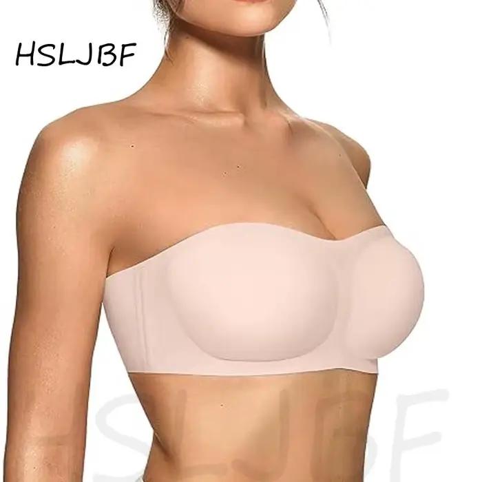 HSLJBF Soutien-gorge bandeau push-up sans bretelles pour femme, en gel, antidérapant, sans armatures, rembourré, confortable et polyvalent