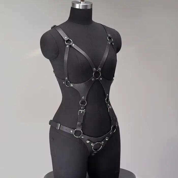 harnais femme porte jartelle harnais femme ceinture harnais cuir porte jarretelle lingerie Harnais complet en cuir PU, style gothique, accessoire décoratif punk pour les sorties romantiques, les soiré