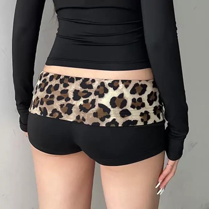 Kontrastný patchwork leopardí nízky pás slim sexy booty šortky pre ženy baddie oblečenie