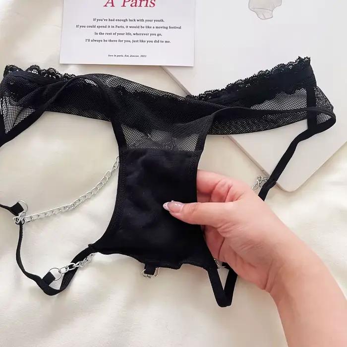 Femmes culottes taille basse sous-vêtements chaîne en métal string filles slips maille évider string Super Sexy sous-vêtements pour femmes