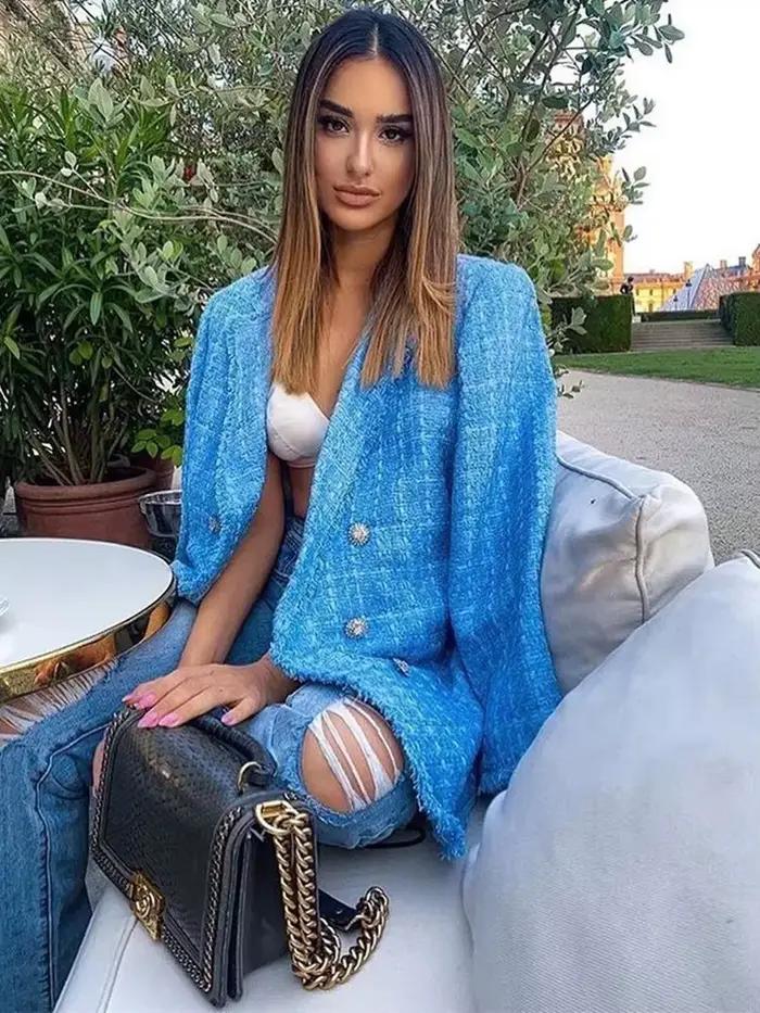 Tvíd – vintage sako voľného strihu a elegantné pre ženy