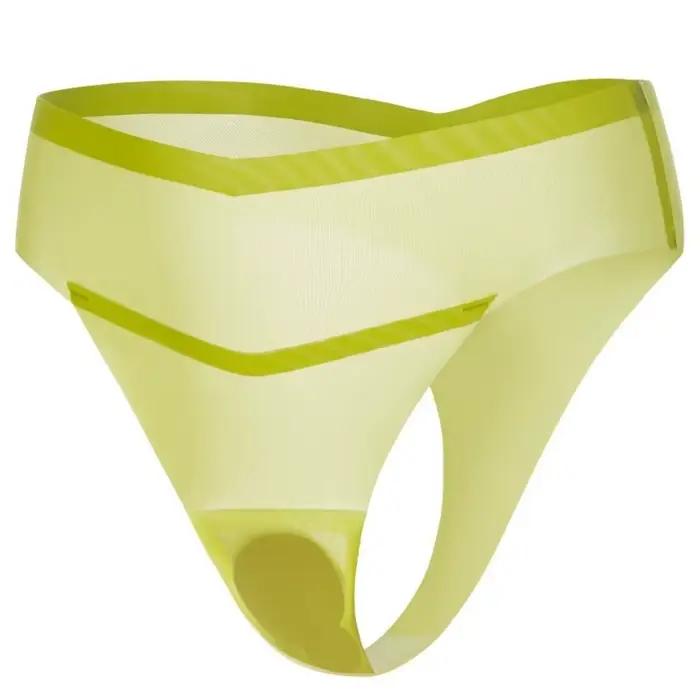Culotte transparente en soie glacée taille basse, string fin anti-embarras pour le yoga et le fitness, sous-vêtements d'été pour femme