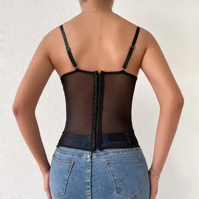 Sexy čipkovaný korzet v čiernej priesvitnej farbe pre ženy