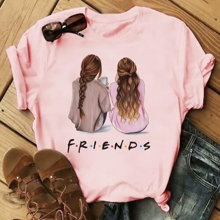 Tričko s okrúhlym výstrihom s potlačou kresleného seriálu Good Friends pre ženy