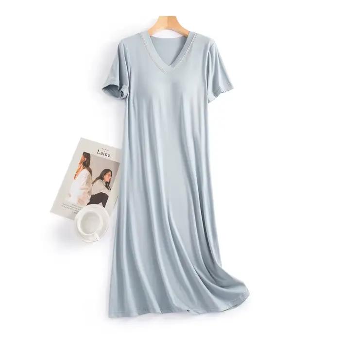 Modal Cotton Soft Night Dress Women Short Sleeve Bra Padded Casual Nightgowns Female Sleepwear For Sleeping Nightshirt M-3XL