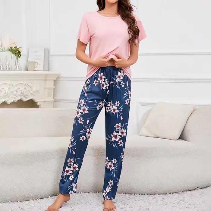 Pyjama Femme costume de maison doux confort vêtements de nuit vêtements de détente autumer col rond hauts et shorts pyjama pantalon 3 pièces Pyjama Femme