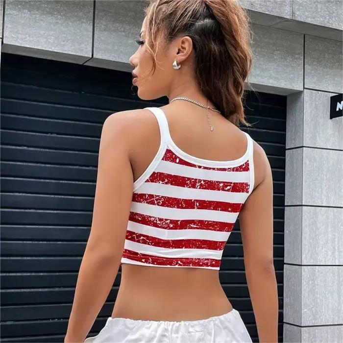 Gotický punkový nový 2024 americká vlajka krátky top Sexy odhalený chrbát tenké tank top pre ženy Mini vesta leto Y2k oblečenie