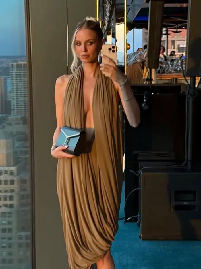 Robe sans manches décolletée en polyester et élasthanne pour femmes, soirée, plage, mariage, anniversaire, gala