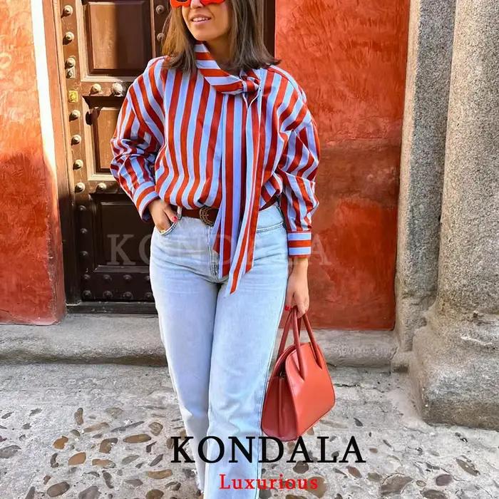 Blouse Kondala Vintage à Col Rabattu en Polyester avec Boutons pour Femmes Occasions Spéciales Printemps Été