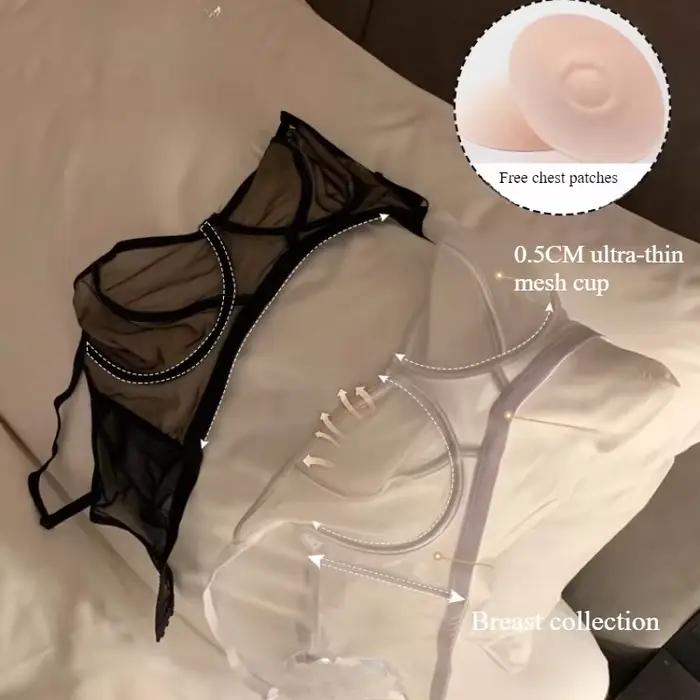 Soutien-gorge transparent en dentelle brodée pour femme, ultra fin, sous-vêtement sans bretelles, invisible, sexy, patch de poitrine, cadeau