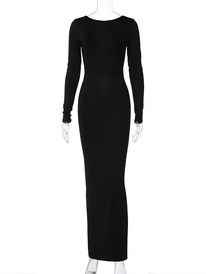 Hugcitar jarné elegantné dlhé rukávy odhalený chrbát pevný nariasený Sexy obtiahnutá Maxi plesová šaty pre ženy večerné oblečenie Festival Y2K