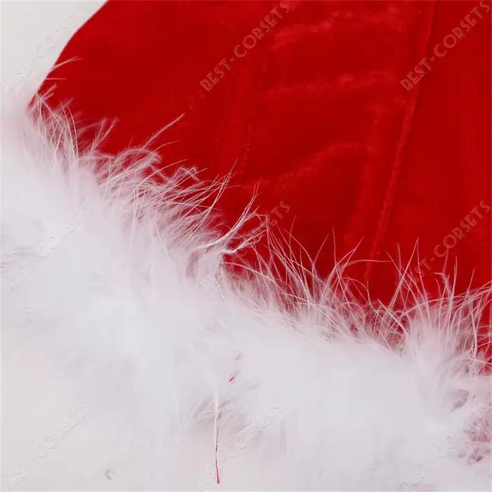 Hauts Corset rouge pour femmes, Corset de noël avec plumes, Costume de père noël, surbuste Sexy de carnaval avec bretelles